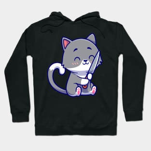 Cute Cat With Knife Cartoon Hoodie